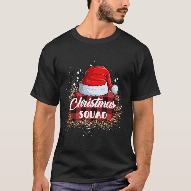 T-shirt Famille de l'Escadron de Noël Santa Hat Leopard Bu (Devant)