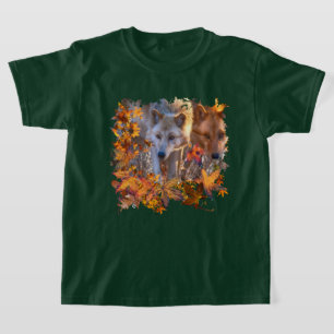 T-SHIRT FAMILLE DE LOUPS FORÊT D'AUTOMNE