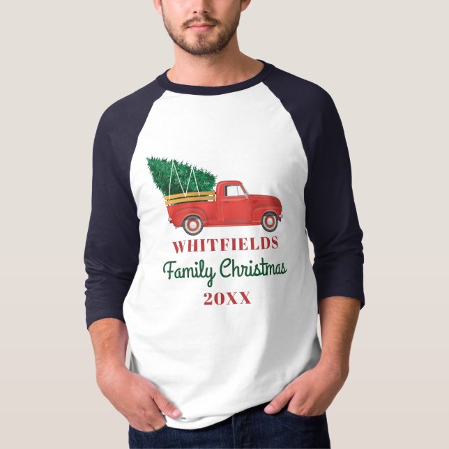 T-shirt Famille de Noël Retrouvailles Camion Rouge (Devant)