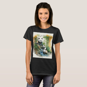 T-shirt Famille de Panda Mignon dans une Forêt de
