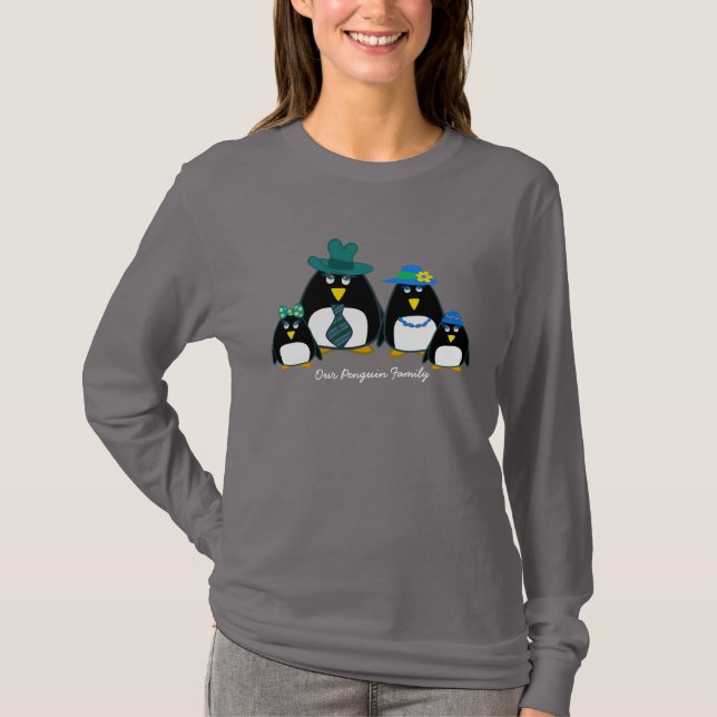T-shirt Famille de Penguin amusant 4 Noël (Devant)