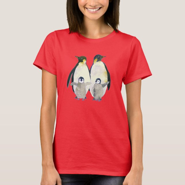 T-shirt Famille de pingouins magiques d'hiver (Devant)