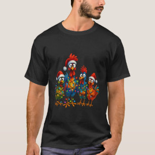 T-shirt Famille de poulets de Noël drôle en chapeaux de Pè