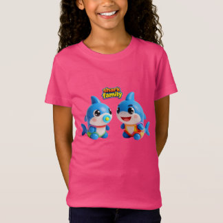 T-Shirt Famille de Requin Mignonne en Personnage de Dessin