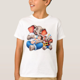 T-shirt famille d'éléphants mignonne nourrissant bébé et j
