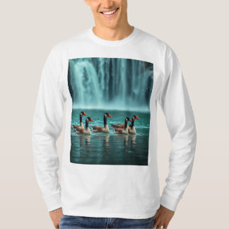 T-shirt "Famille d'oies sereines près de la cascade - Natu