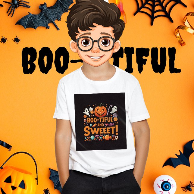 T-shirt Famille minable | Correspondance des garçons d'Hal (Boo-tiful And sweet Halloween Kids' T-shirt Family Matching Halloween Party Theme)