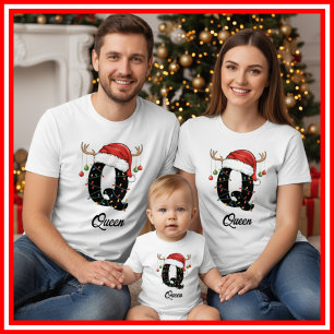 T-shirt Famille Monogramme Antlers de Noël Santa Hat