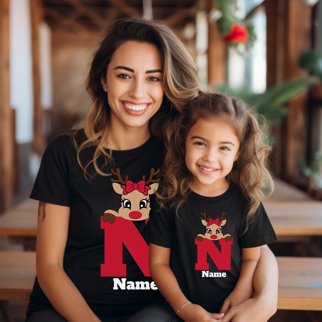 T-shirt Famille Monogramme De Noël Cute Personnalisée Avec (Créateur téléchargé)