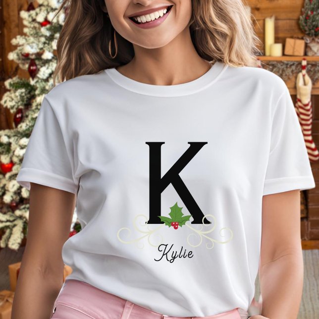 T-shirt Famille Monogramme Noël Holly Womens (Créateur téléchargé)