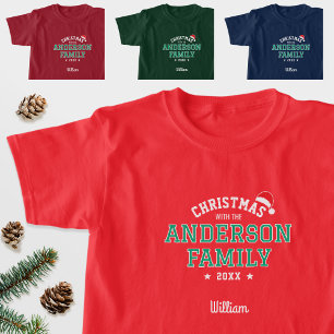 T-shirt Famille Noël Fête Personnalisée Nom Rouge Vert