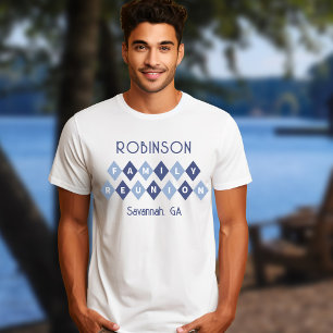 T-shirt Famille Réunion Nom personnalisé Date Lieu Blue Fu