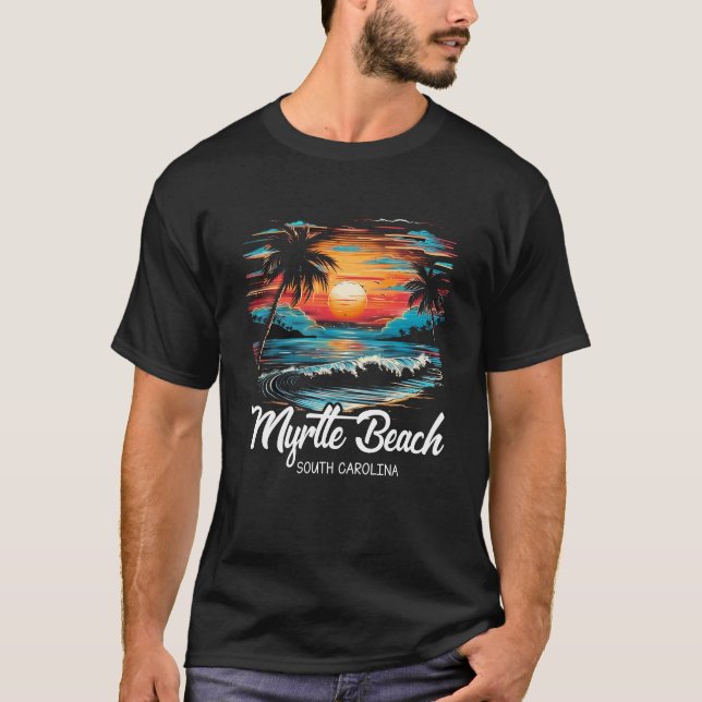 T-shirt Family Vacation Retro Sunset Caroline du Sud Myrtl (Devant)
