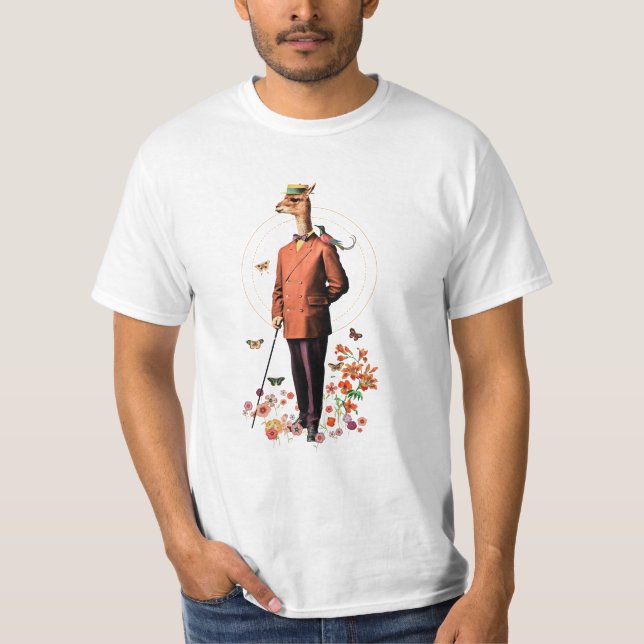 T-SHIRT FANCY LAMA ANIMAL DANS LES FLEURS ET LES BOUTEILLE (Devant)