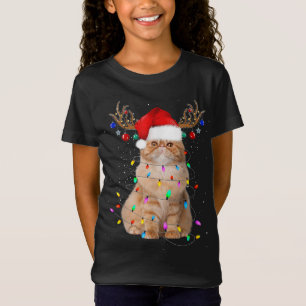 T-Shirt Fantaisie Chat Lumières Santa Chapeau Sweater Arbr