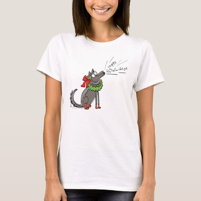 T-shirt Fantaisie Loup Noël Joyeux Howlidays Holiday (Devant)
