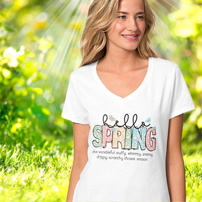 T-shirt Fantaisie Mais Vrai Bonjour Printemps V-Cou T-Shir (Créateur téléchargé)