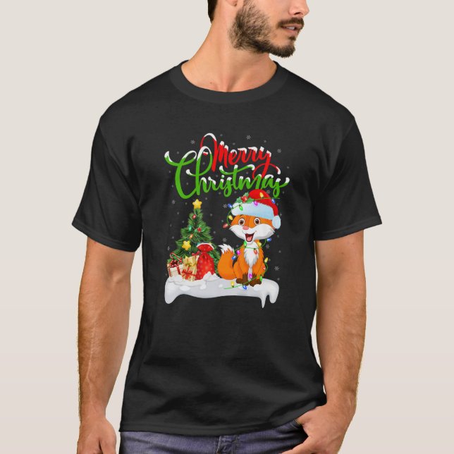 T-shirt Fantastique Fox Amoureux des animaux Xmas Éclairag (Devant)