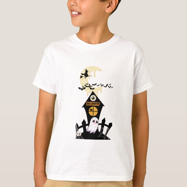 T-shirt Fantôme avec des crocs de vampire et une sorcière  (Devant)
