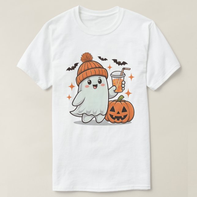 T-shirt Fantôme, chauves-souris, Citrouille Et Boire, Joli (Design devant)