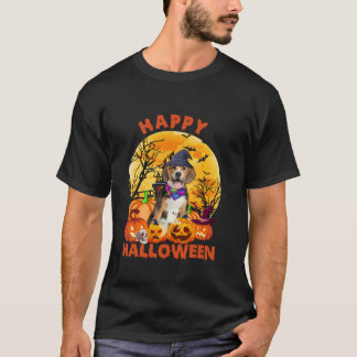 T-shirt Fantôme Citrouille Lune Sorcière Beagle Chien Happ