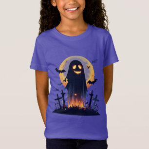 T-Shirt Fantôme dans un cimetière hanté avec pleine lune
