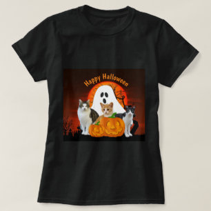 T-shirt Fantôme de Halloween effrayant et chats dans un ci