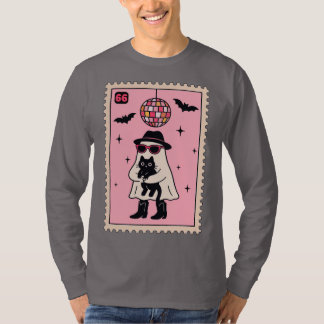 T-shirt Fantôme Disco Rétro avec Stand Halloween Chat Noir