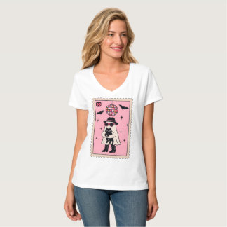 T-shirt Fantôme Disco Rétro avec Stand Halloween Chat Noir