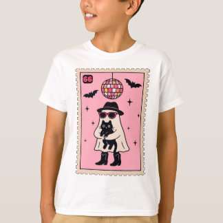 T-shirt Fantôme Disco Rétro avec Stand Halloween Chat Noir