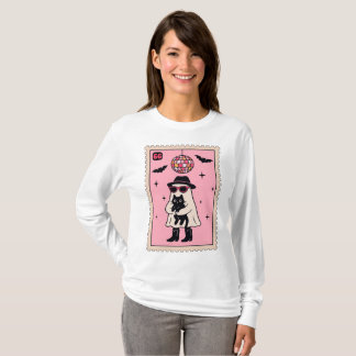T-shirt Fantôme Disco Rétro avec Stand Halloween Chat Noir