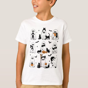 T-shirt Fantôme Drôle Tenant Un Chat Noir Lazy Halloween S
