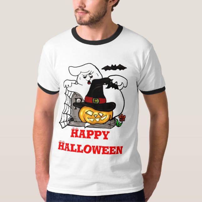 T-shirt Fantôme éffrayant et design citrouille (Devant)