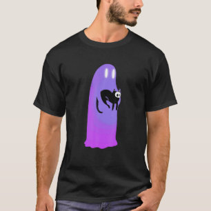 T-shirt fantôme effrayant tenant déplaisant chat noir mign