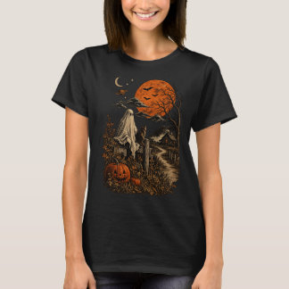 T-shirt fantôme et chat noir Halloween vintage