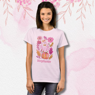 T-shirt Fantôme pastel rose d'Halloween avec nom personnal