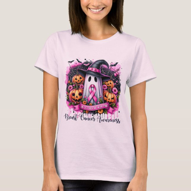T-shirt Fantôme rose Halloween Cancer du sein Tee de sensi (Devant)