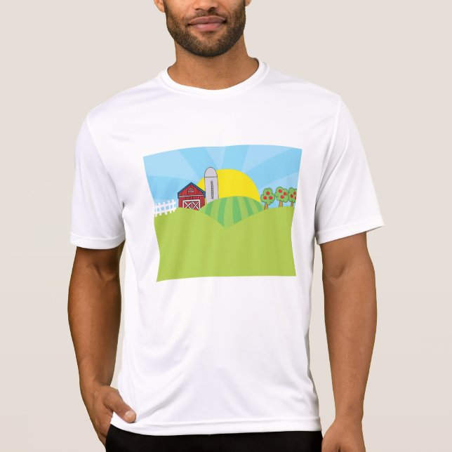 T-shirt Farm Landscape Red Barn Silo Apple Trees (Devant)