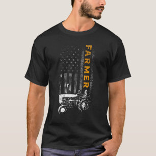 T-shirt Farmer USA Flag Rancher Barnyard Harvest Farming B