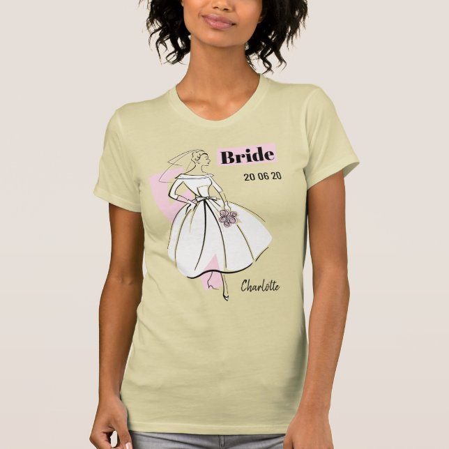 T-shirt Fashion Bride Neutral Group Nom de la mariée Date (Devant)