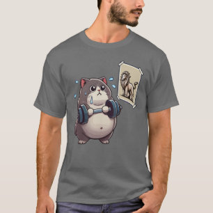 T-shirt Fat Cat vs Lion - Drôle exercice de musculation
