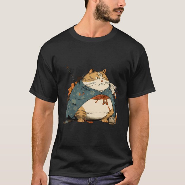T-shirt Fat Chat Samurai japonais Ukiyo E Style (Devant)