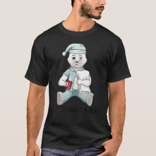 T-shirt Fatigué Lazy Chat Blanc La Lutte Est Réelle Obtent