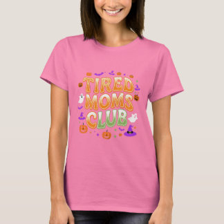 T-shirt Fatigué Moms Club Halloween Fantômes Citrouille Fu