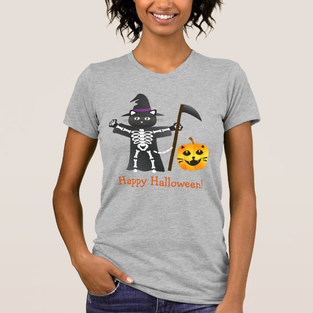 T-shirt Faucheuse Halloween Cat Grim (Devant)