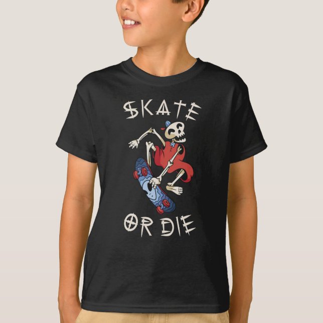 T-shirt Faucheuse squelette de skateboard ou mourir (Devant)