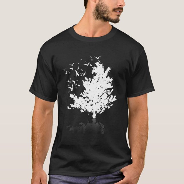 T-shirt Faune En Plein Air Foule D'Oiseaux Forêts Arbres N (Devant)
