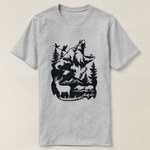 T-shirt Faune Silhouette Avec Ours, Cerf