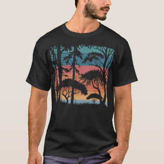 T-shirt faune vintage retro sunset forêt arbres extérieurs