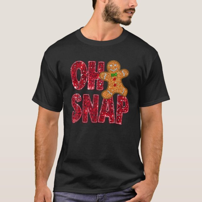 T-shirt Faux Sequins Oh Snap Noël Gingerbread Famille (Devant)